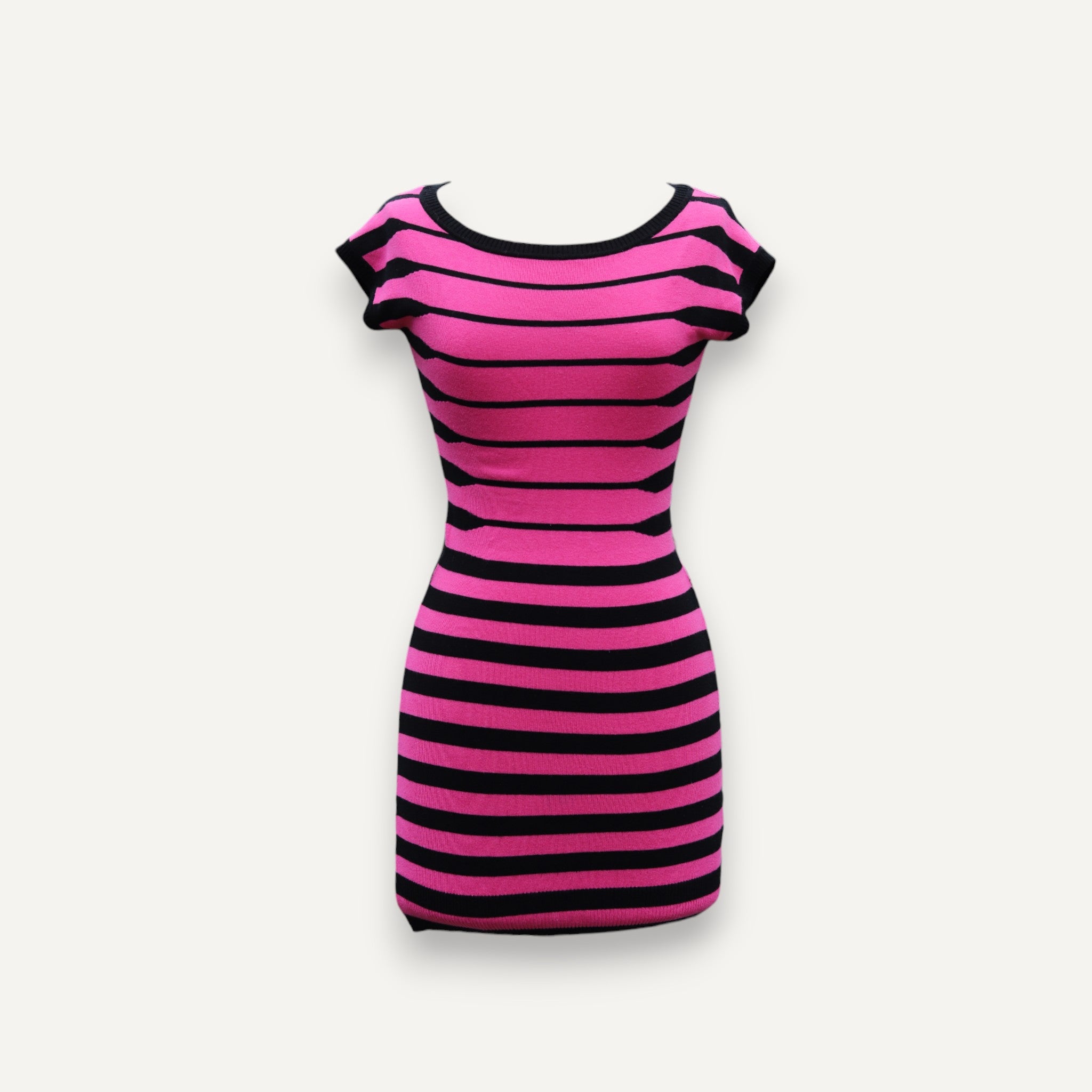 Vintage 00s Jane Norman Pink and Black Striped Bodycon Mini Dress Vintage 00s Jane Norman Pink and Black Striped Bodycon Mini Dress