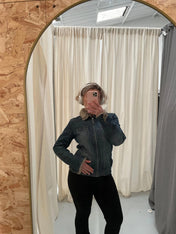 Vintage Y2K principles denim zip up jacket with faux fur trim