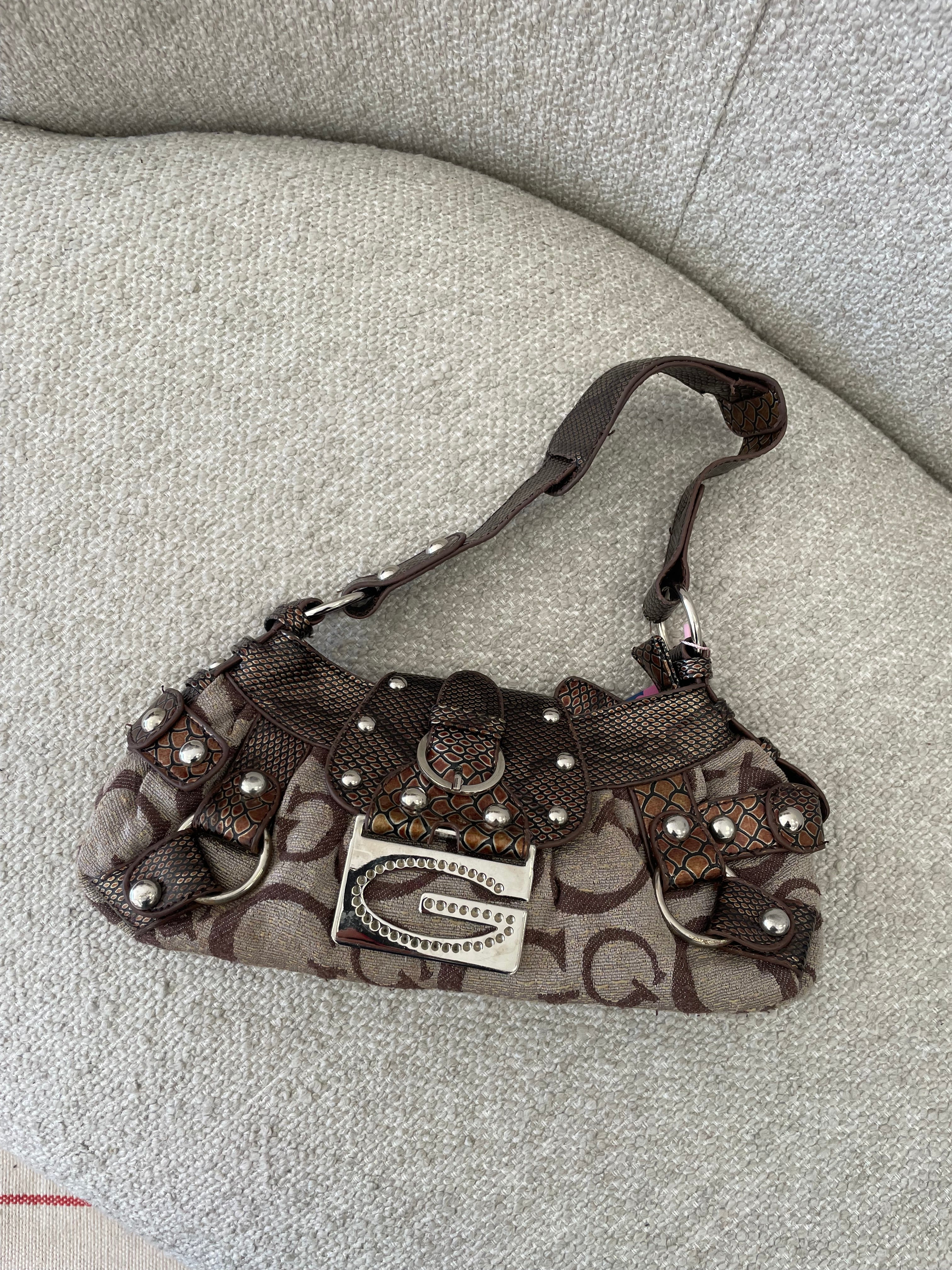 Vintage Brown Guess Monogram Shoulder Bag