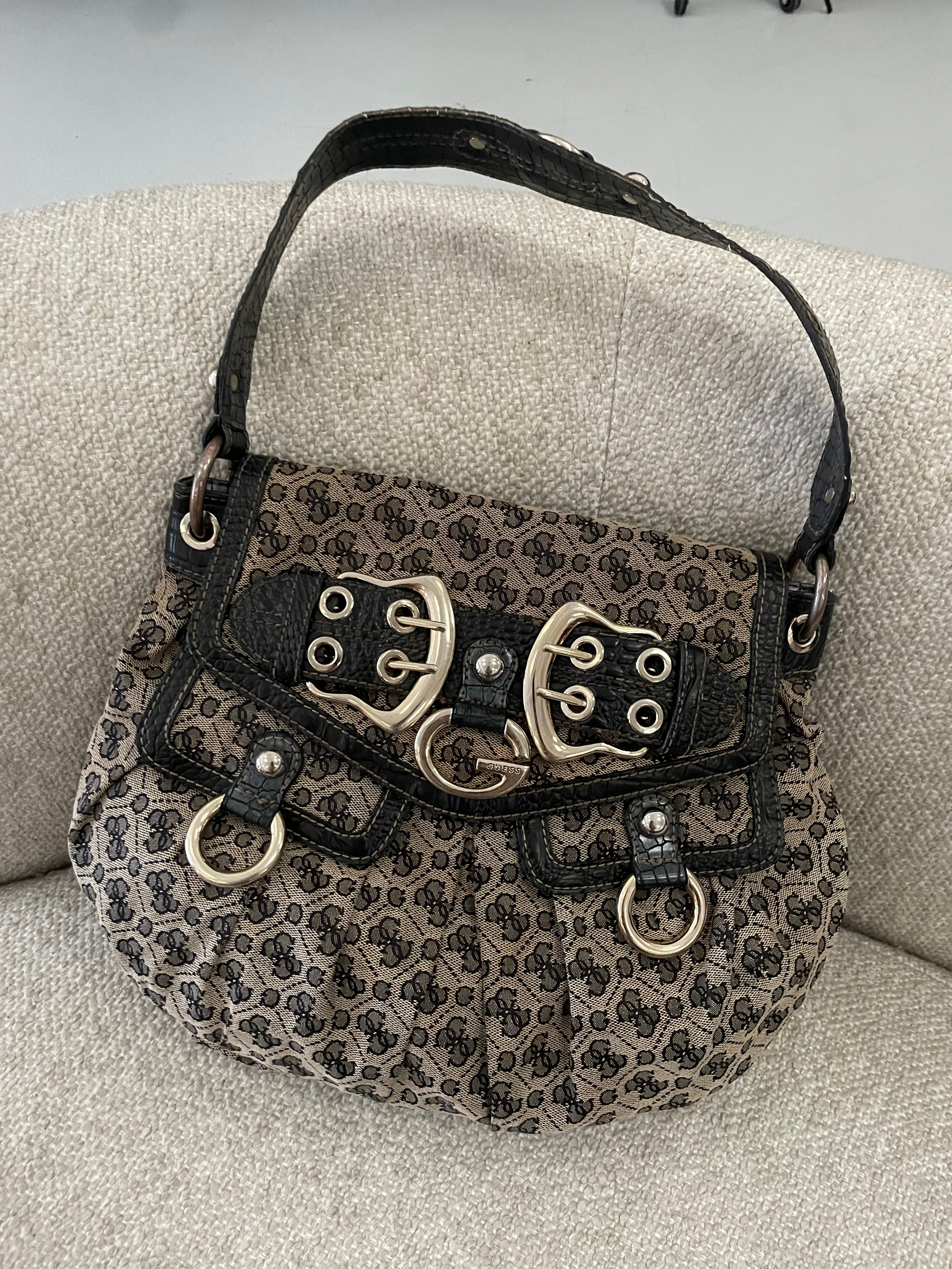 Vintage Guess Monogram Black Buckle Shoulder bag