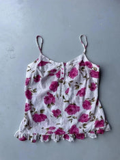Vintage Y2K white and pink floral print cami