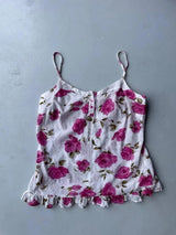 Vintage Y2K white and pink floral print cami