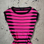 Vintage 00s Jane Norman Pink and Black Striped Bodycon Mini Dress