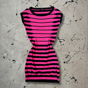 Vintage 00s Jane Norman Pink and Black Striped Bodycon Mini Dress