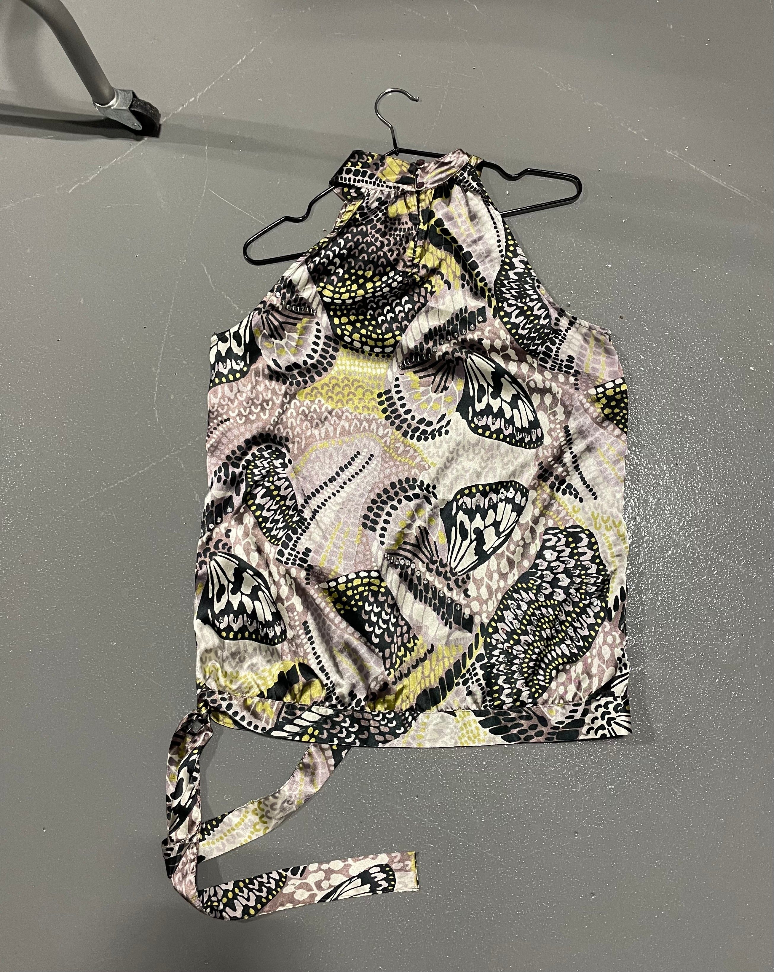 Vintage y2k Grey and Black Print Satin Cami