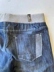 Y2K navy low rise jeans with grey ribbed waistband