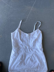 Vintage white, lace and cotton cami with tie back