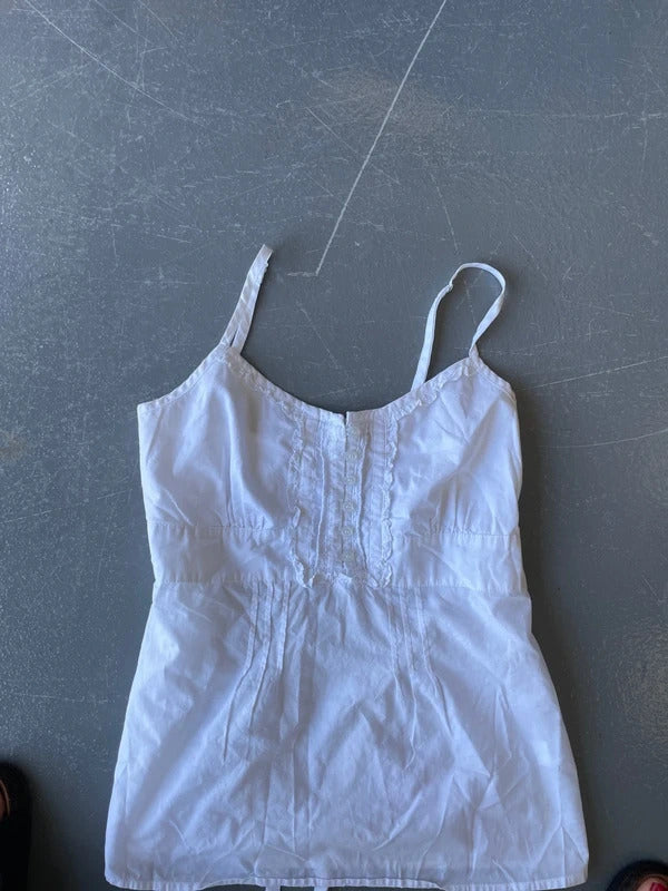 Vintage white, lace and cotton cami with tie back
