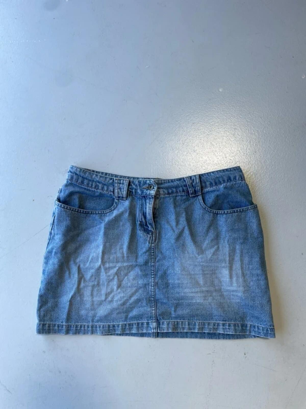 Light blue denim mini skirt