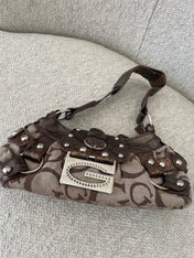 Vintage Brown Guess Monogram Shoulder Bag