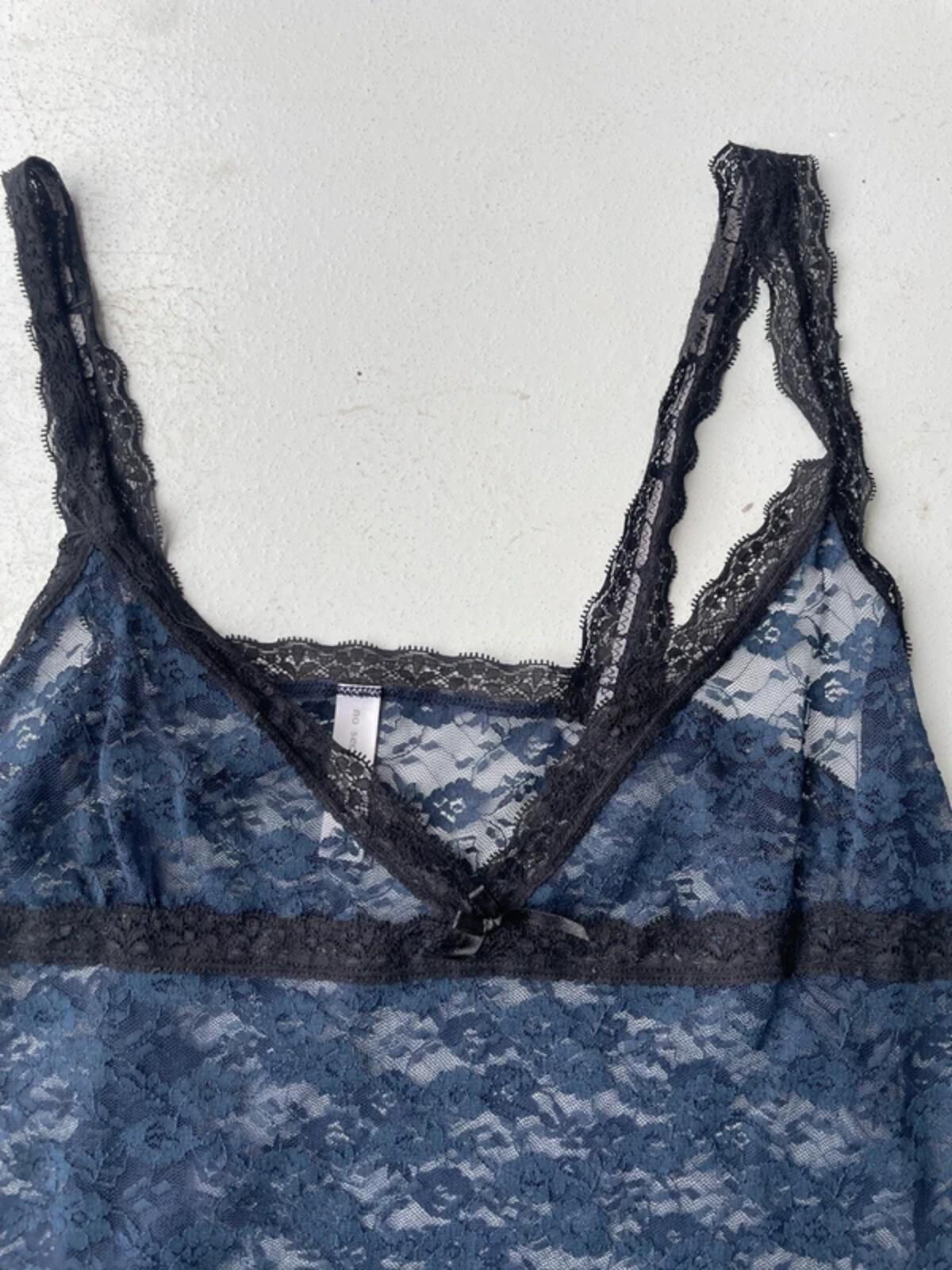 Y2k navy and black lace mesh cami