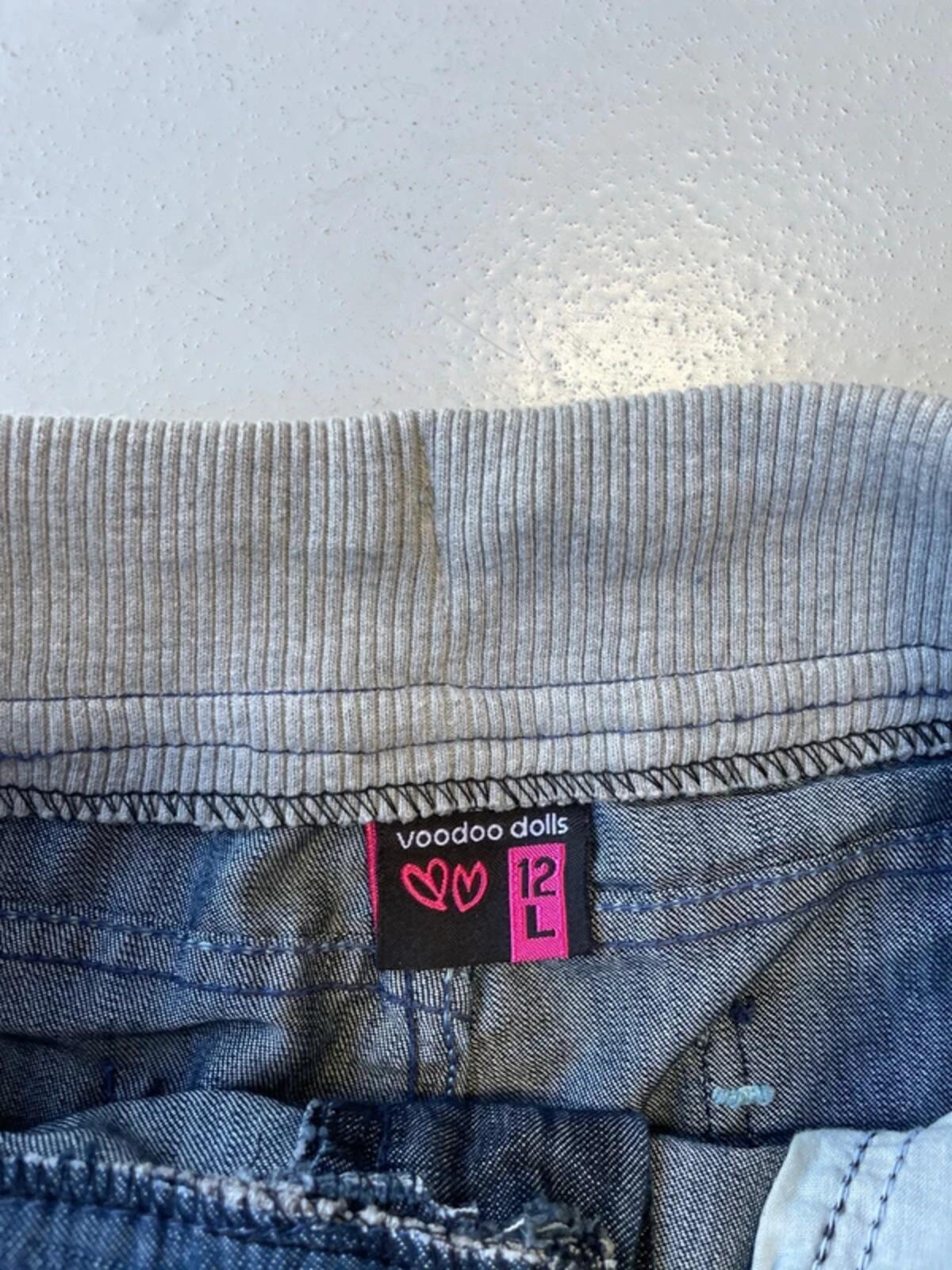 Y2K navy low rise jeans with grey ribbed waistband