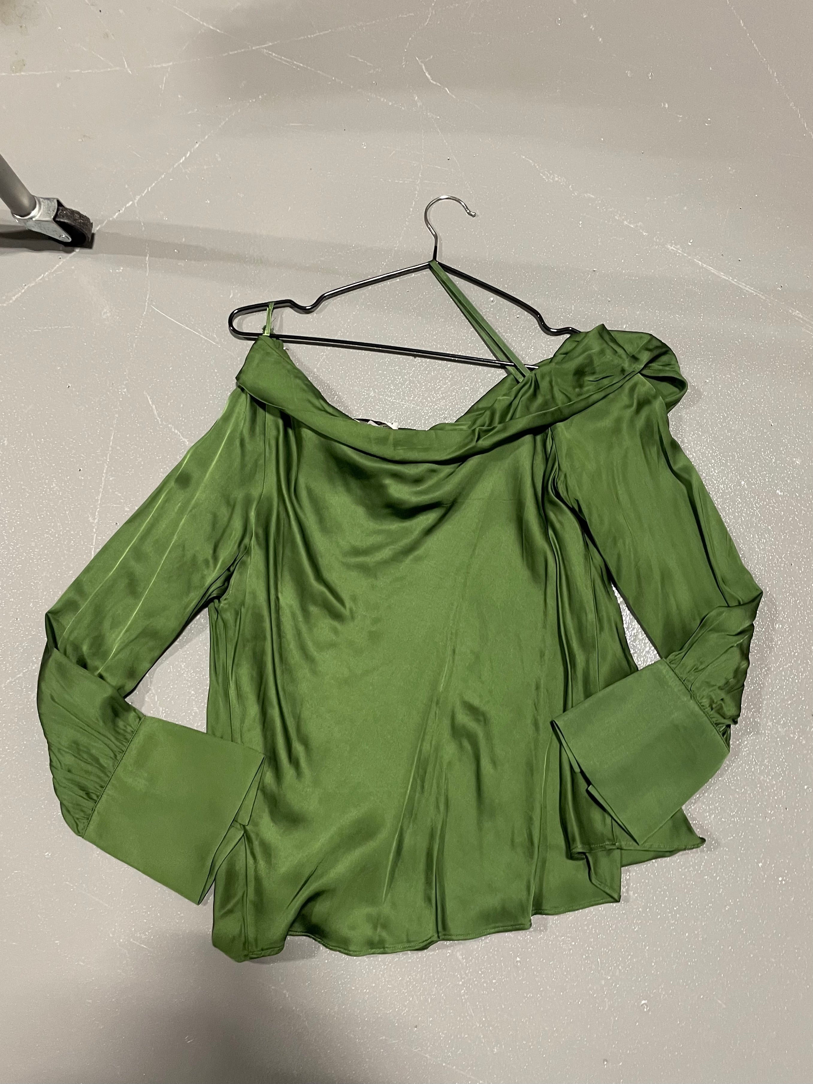 M&S Green Satin Asymmetrical Top