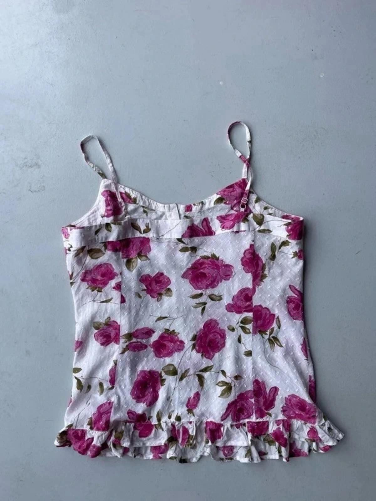 Vintage Y2K white and pink floral print cami