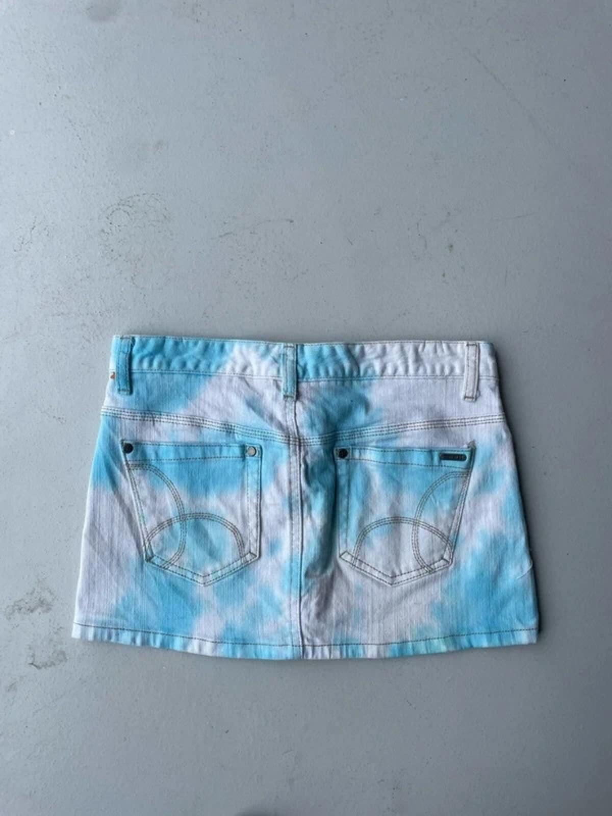 Vintage Y2K Hurley Tie Dye Denim Mini Skirt