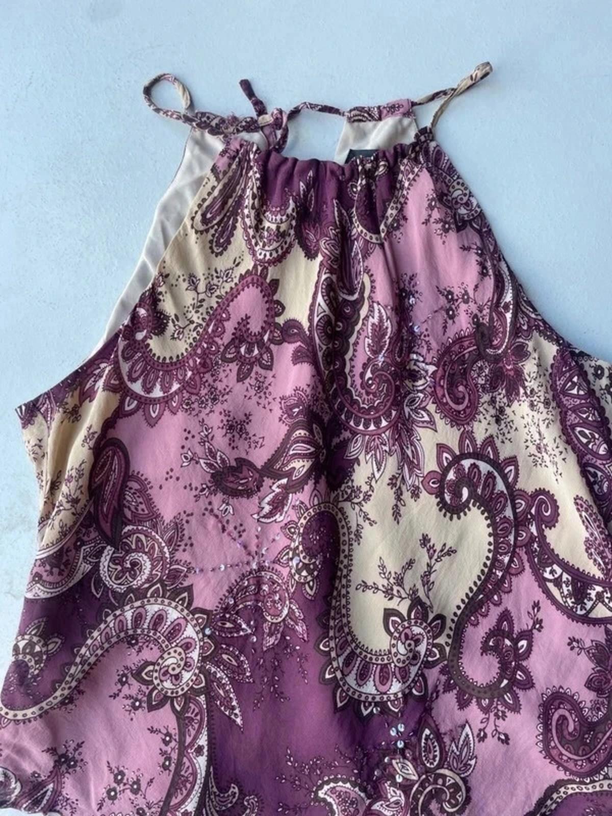 Vintage Y2K purple paisley halter neck cami