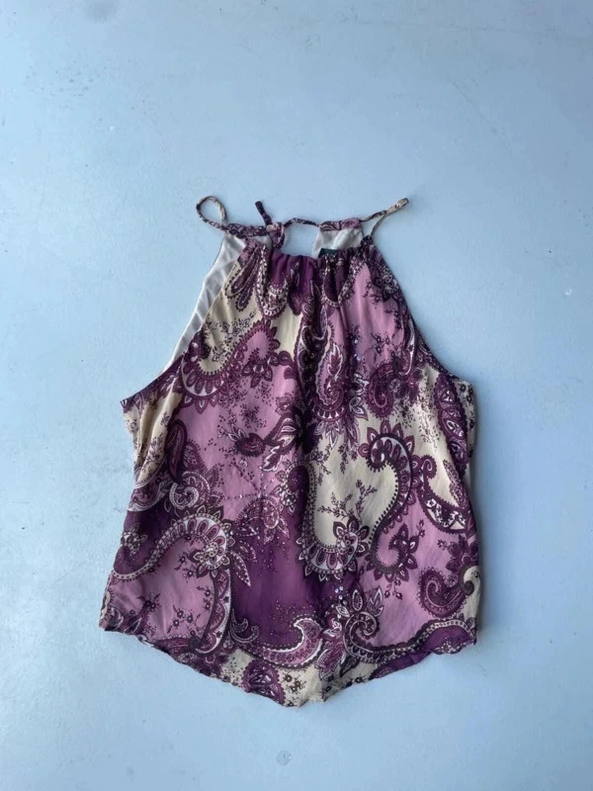 Vintage Y2K purple paisley halter neck cami