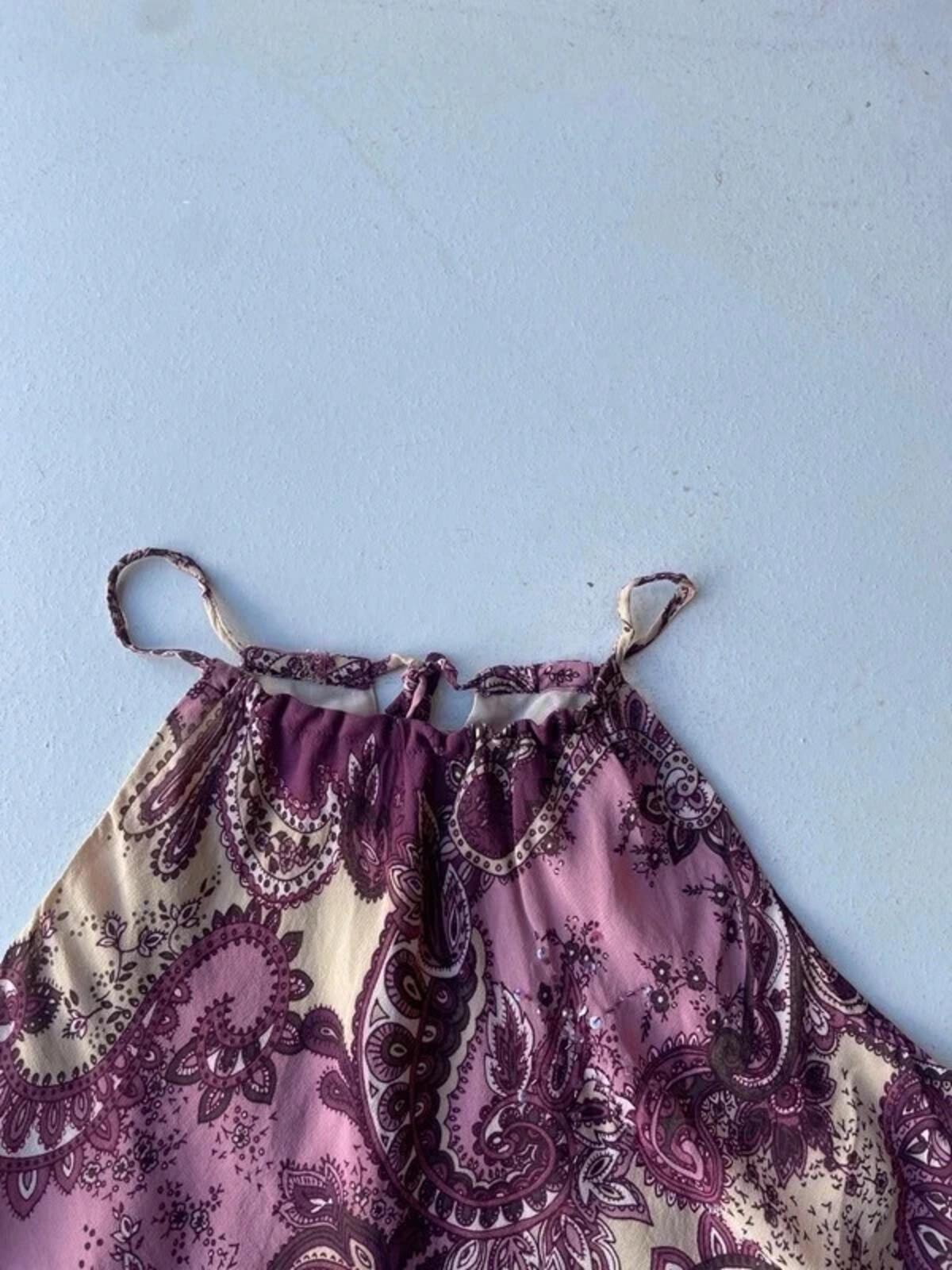 Vintage Y2K purple paisley halter neck cami