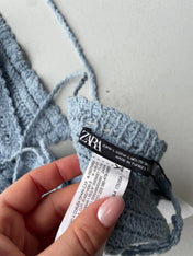 Zara pale blue crotchet butterfly top