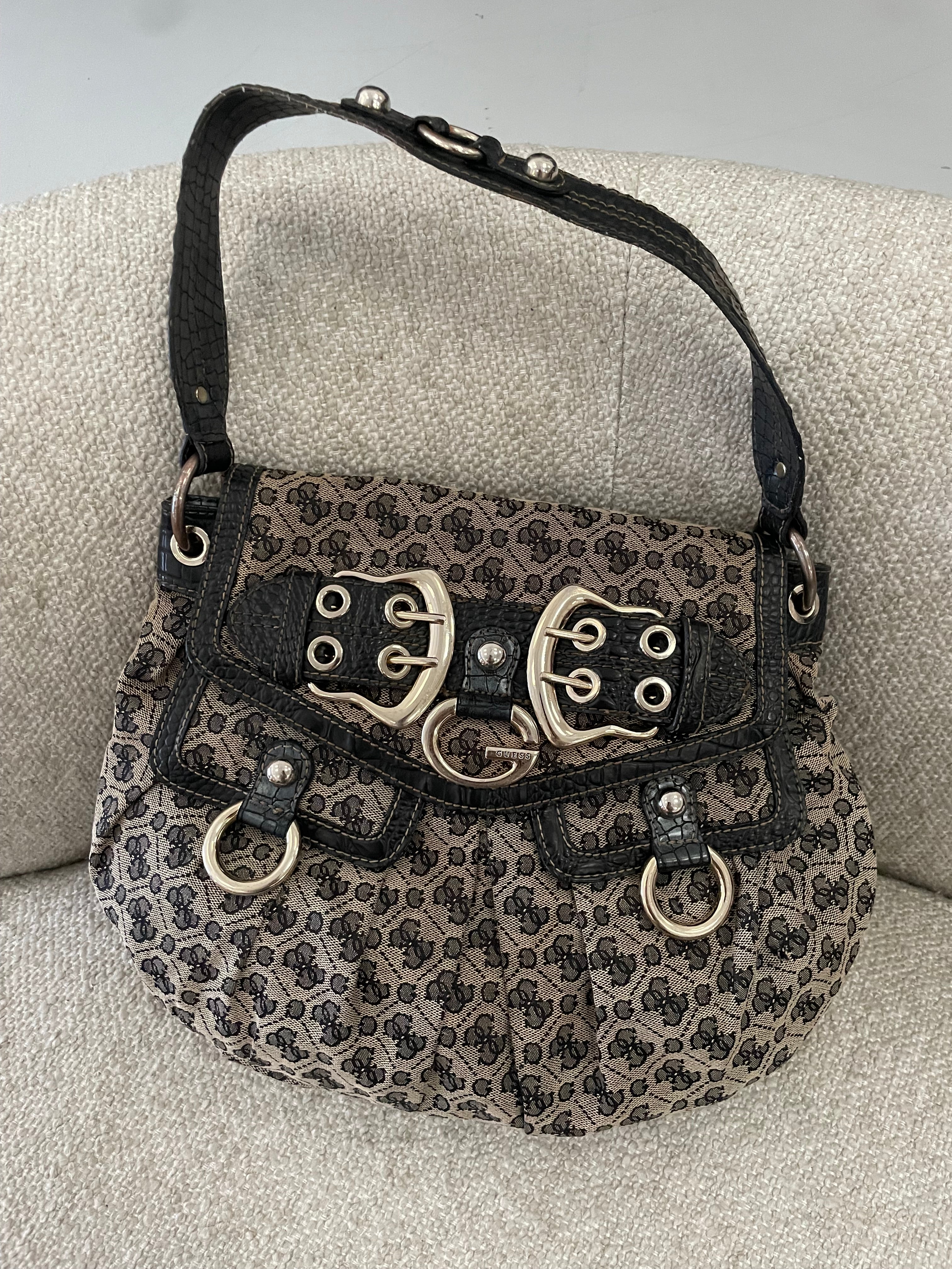Vintage Guess Monogram Black Buckle Shoulder bag
