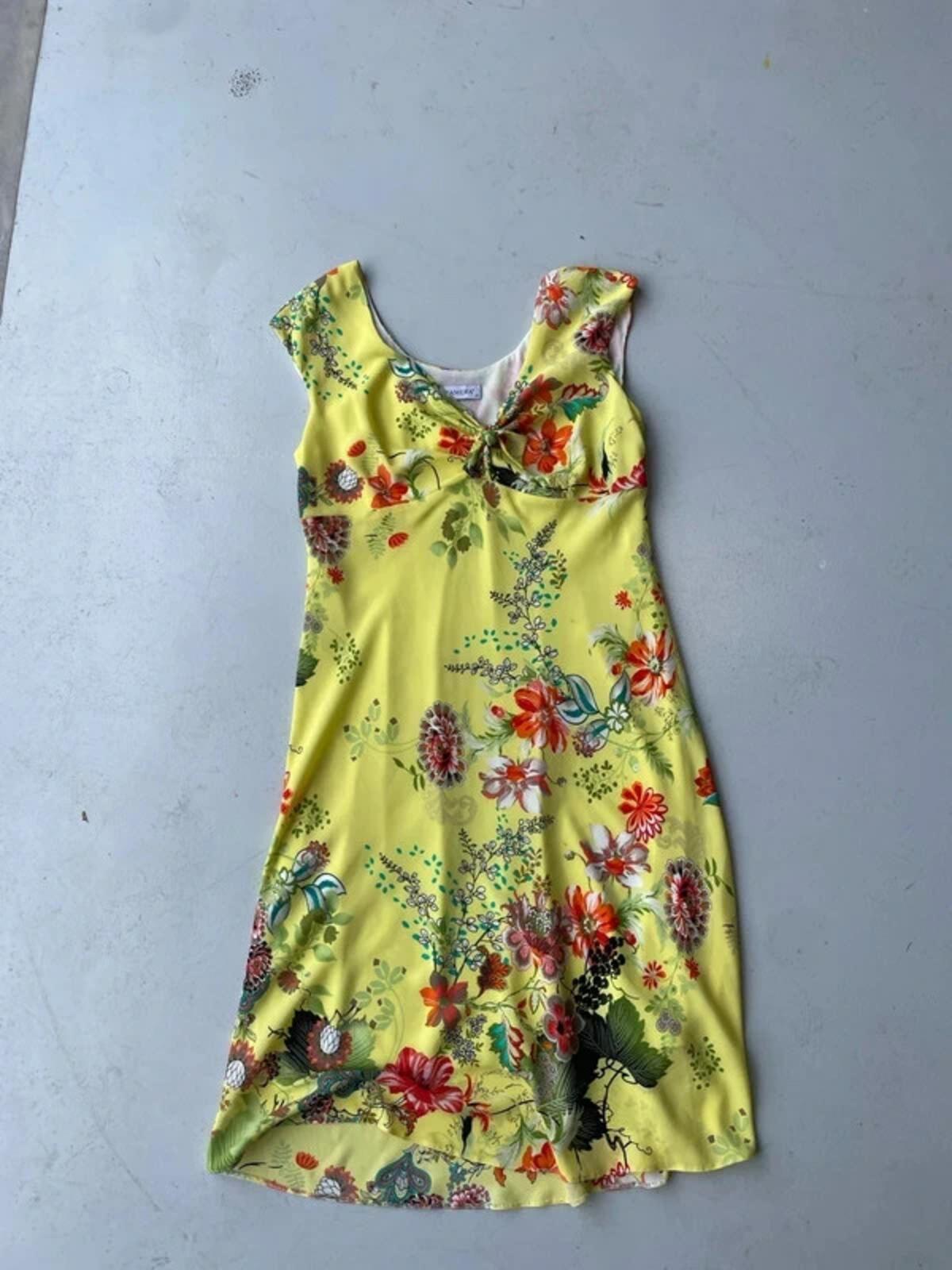 Vintage Y2K yellow floral floaty dress