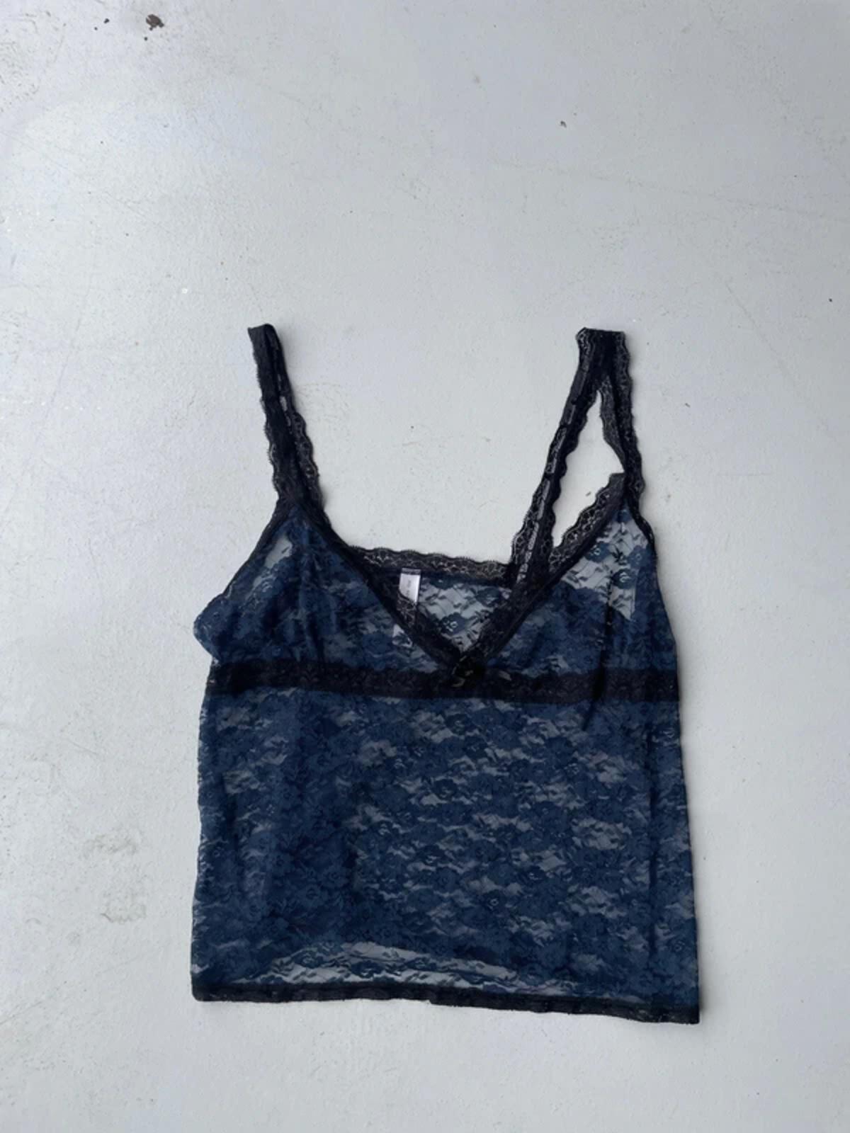 Y2k navy and black lace mesh cami