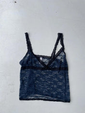 Y2k navy and black lace mesh cami
