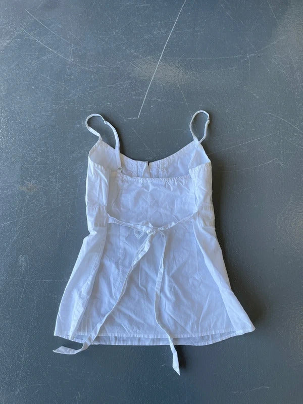 Vintage white, lace and cotton cami with tie back