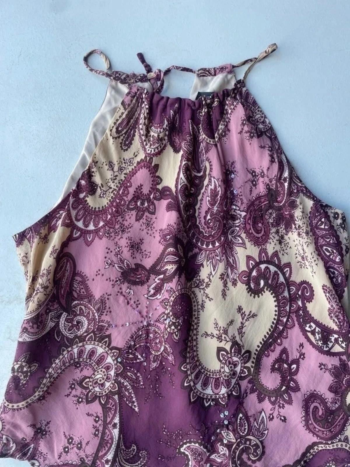 Vintage Y2K purple paisley halter neck cami