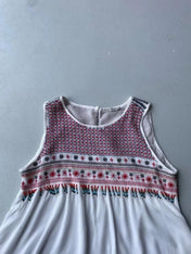 White cami with red embroidery and beading
