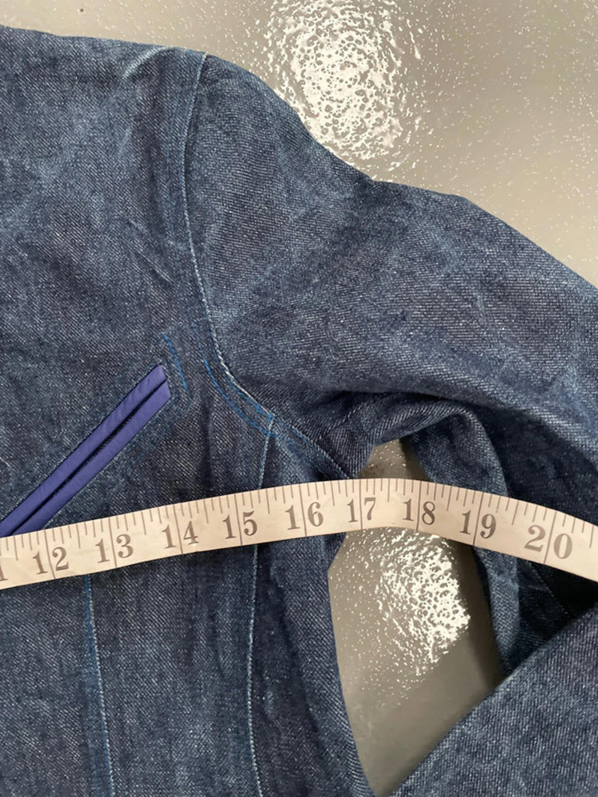 Vintage y2k Denim biker jacket with blue leather waistband and trim