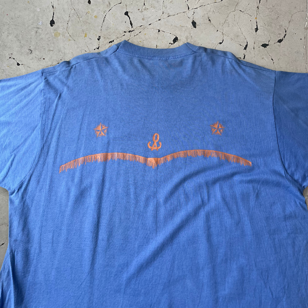 Vintage Western Print Blue Single Stitch T-shirt