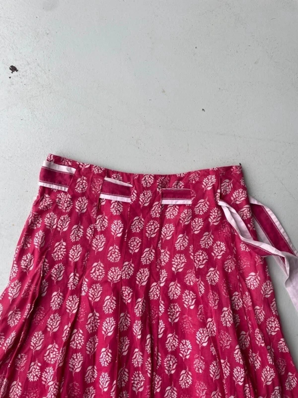 White Stuff Low Waisted Pink cotton floral midi skirt