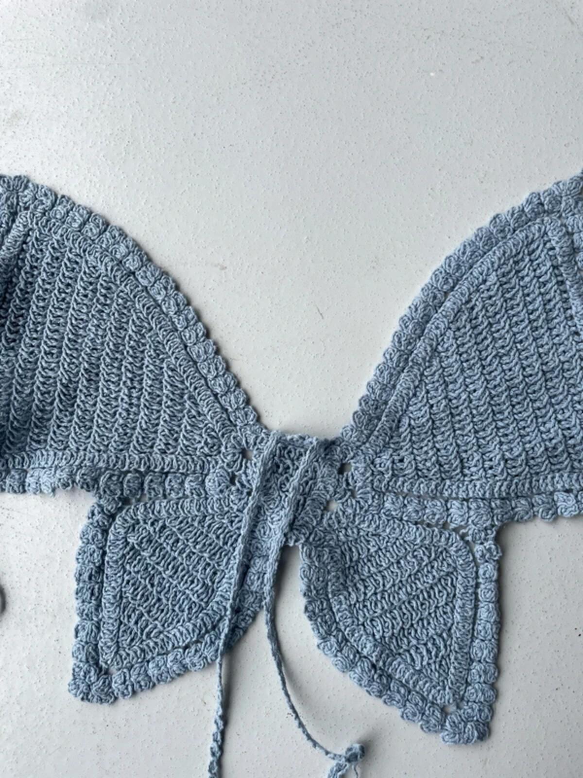 Zara pale blue crotchet butterfly top