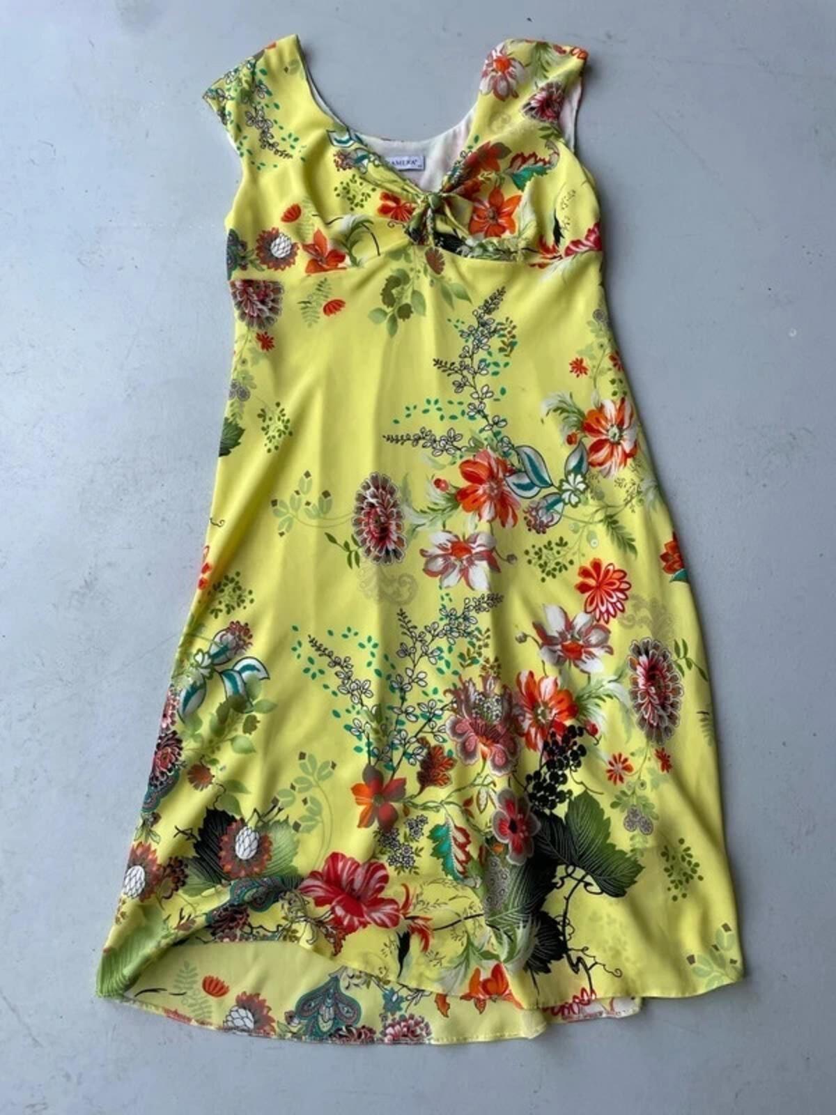 Vintage Y2K yellow floral floaty dress