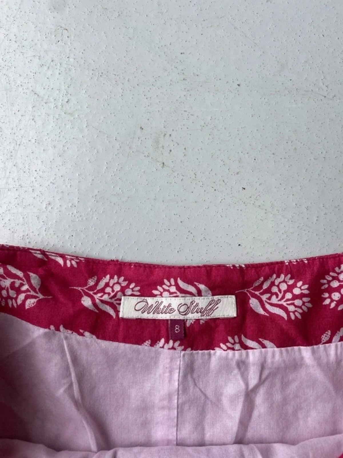 White Stuff Low Waisted Pink cotton floral midi skirt
