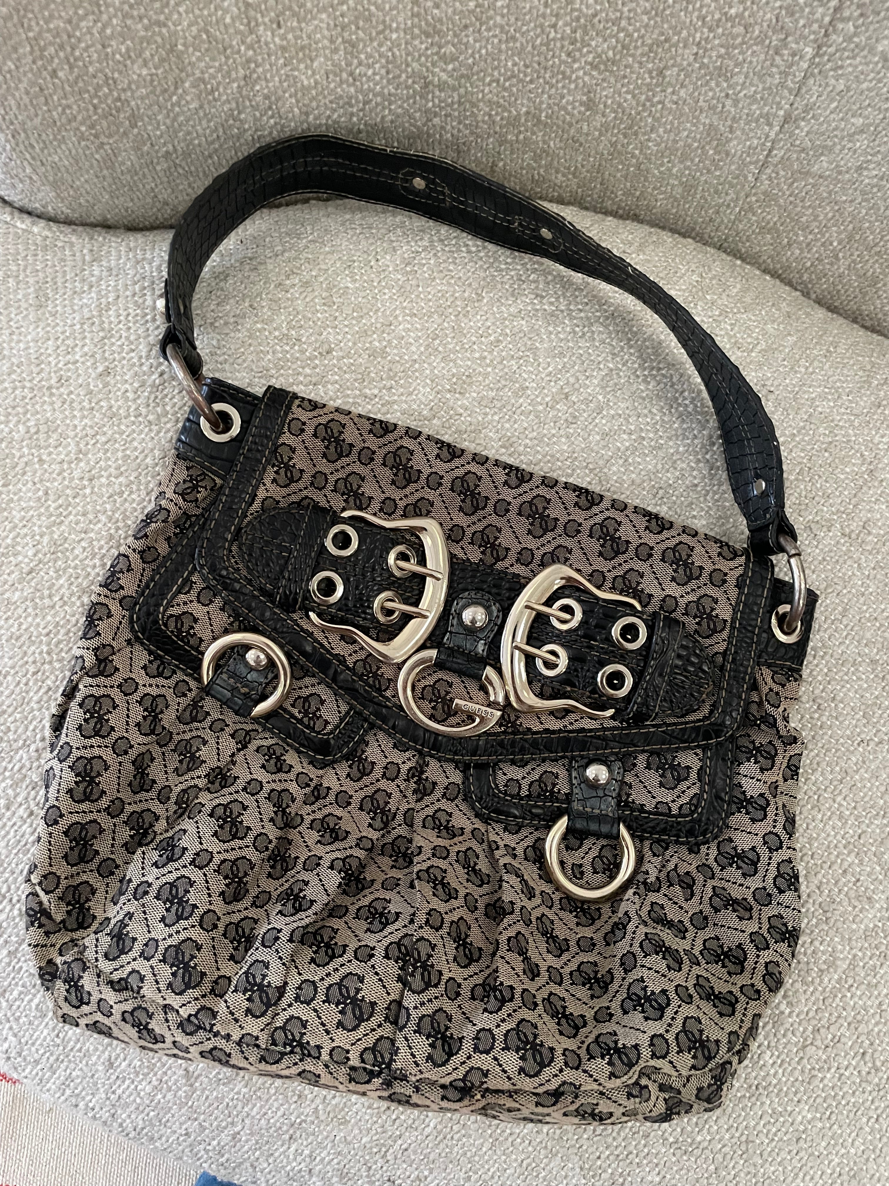 Vintage Guess Monogram Black Buckle Shoulder bag