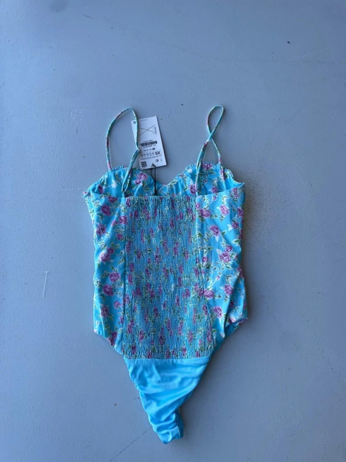 Zara light blue floral bodysuit