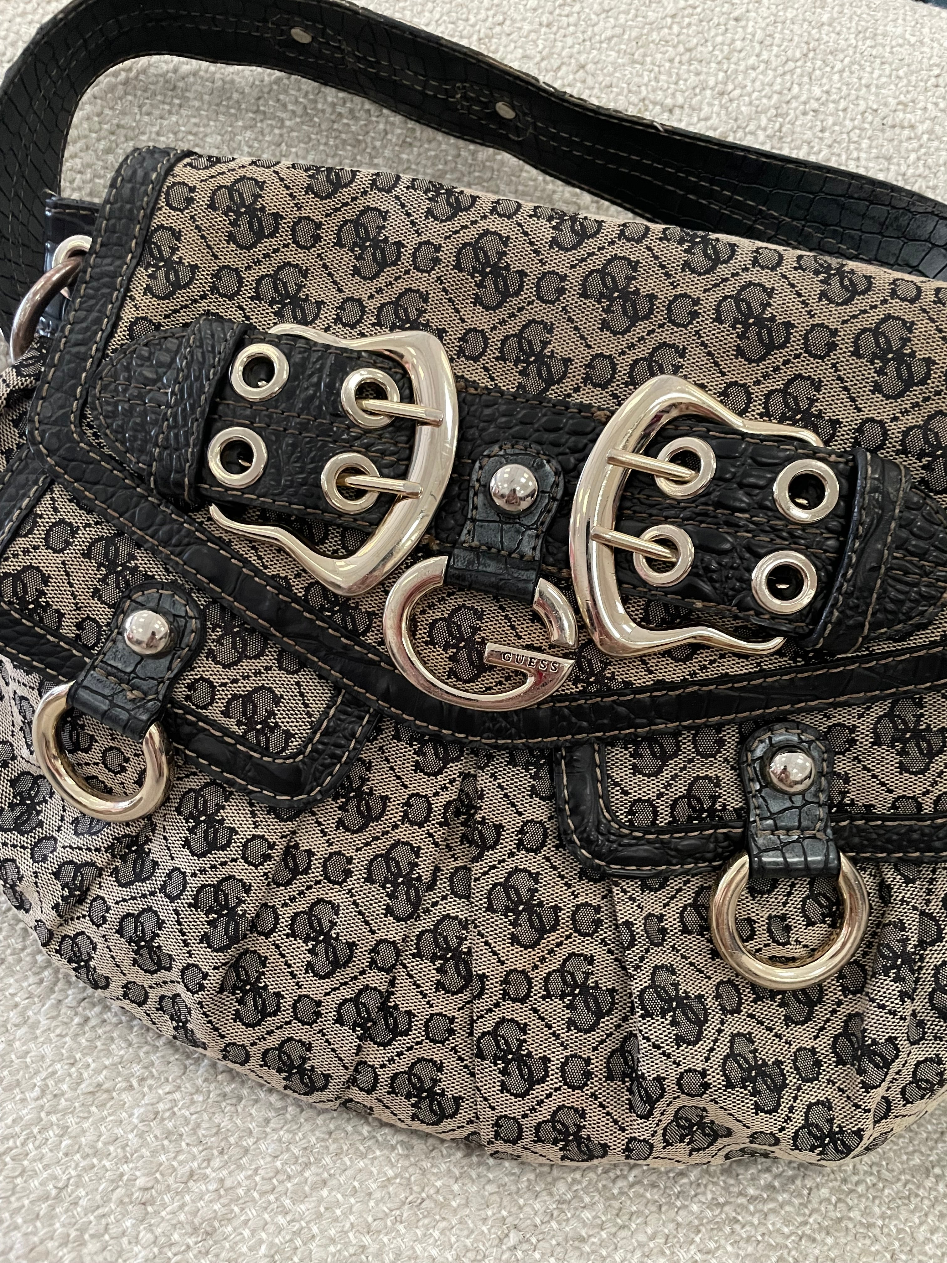 Vintage Guess Monogram Black Buckle Shoulder bag