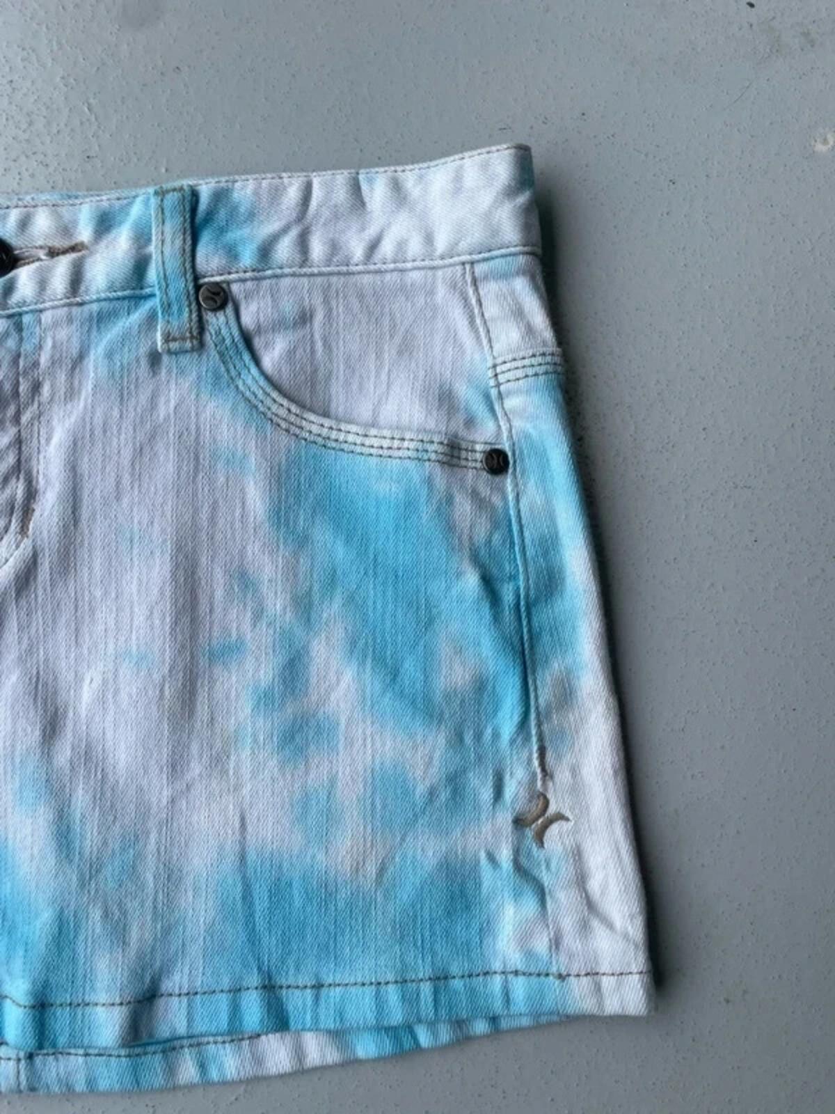 Vintage Y2K Hurley Tie Dye Denim Mini Skirt