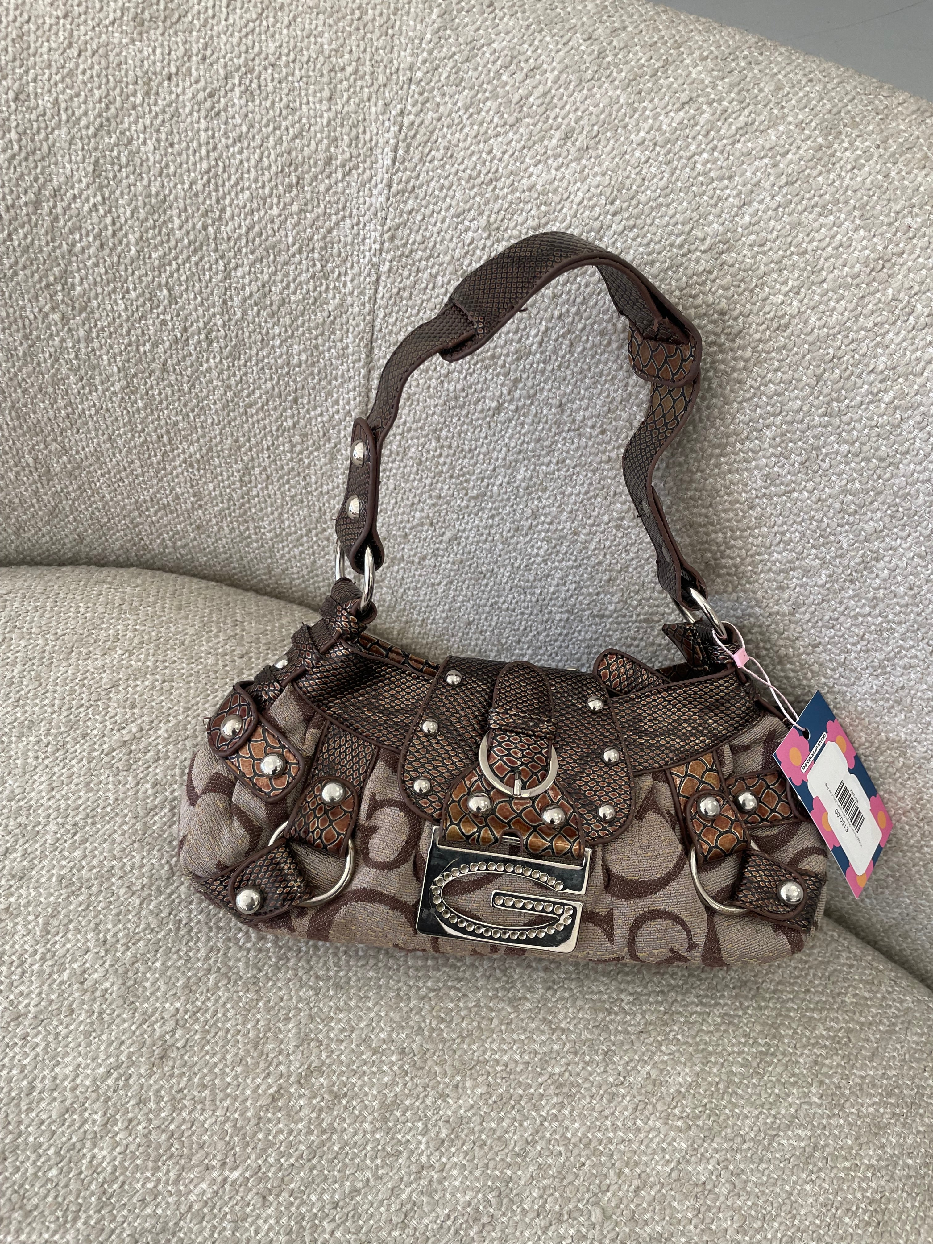 Vintage Brown Guess Monogram Shoulder Bag