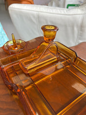 Vintage Art Deco Amber Glass Vanity Set
