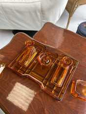 Vintage Art Deco Amber Glass Vanity Set