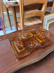 Vintage Art Deco Amber Glass Vanity Set