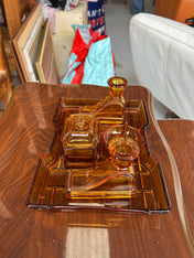 Vintage Art Deco Amber Glass Vanity Set