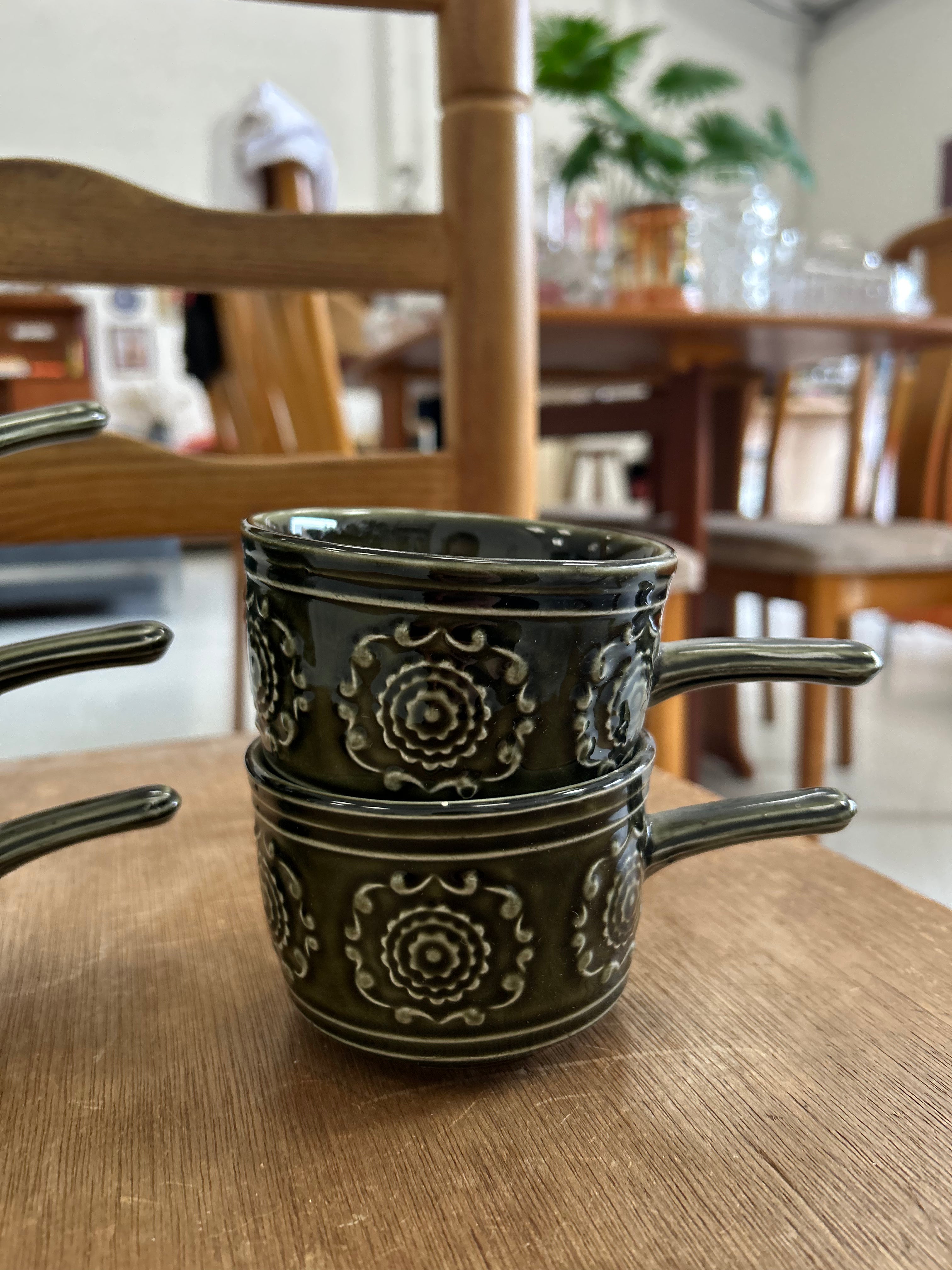 Vintage Tams Green Mugs and Saucers
