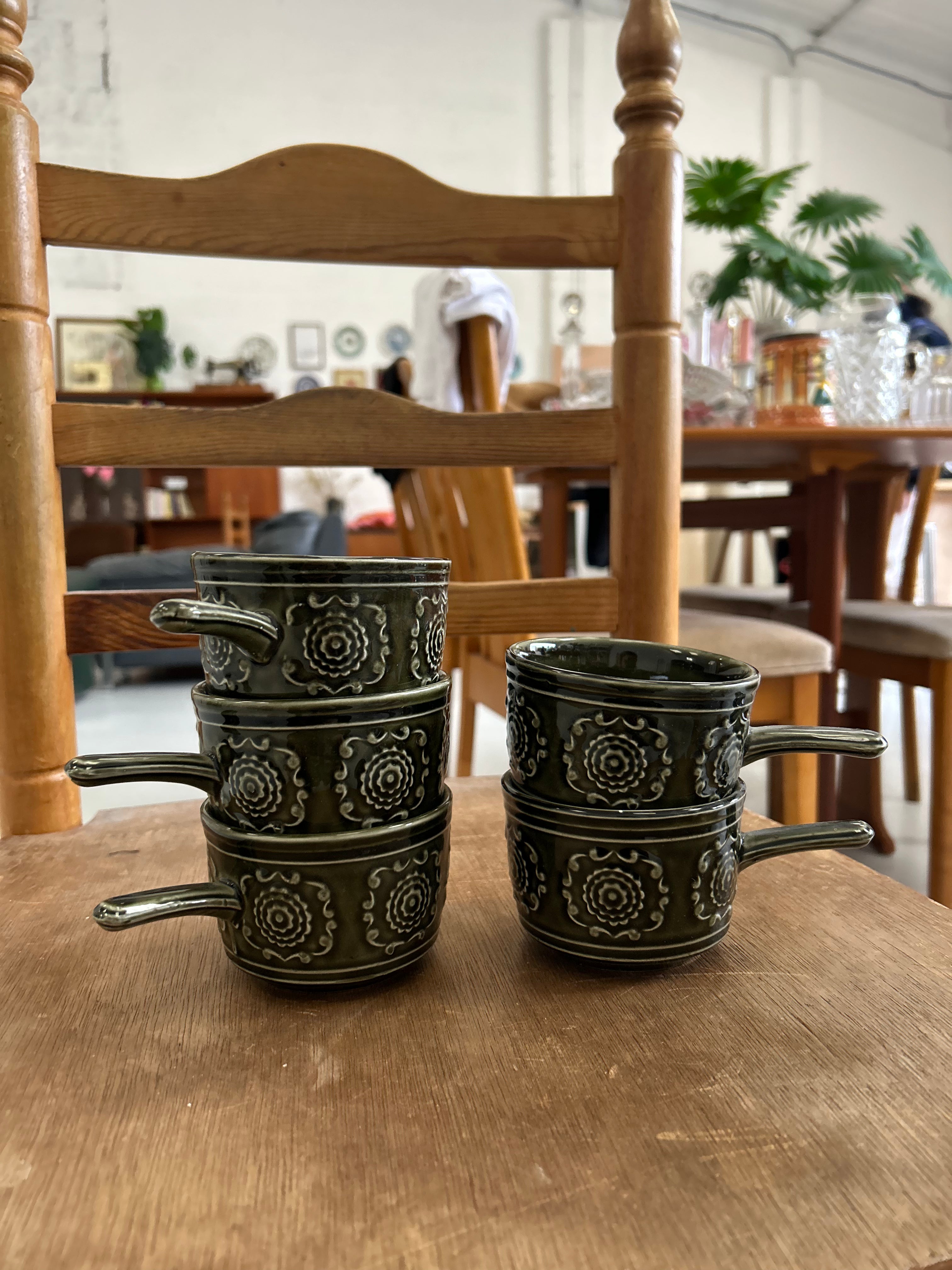 Vintage Tams Green Mugs and Saucers