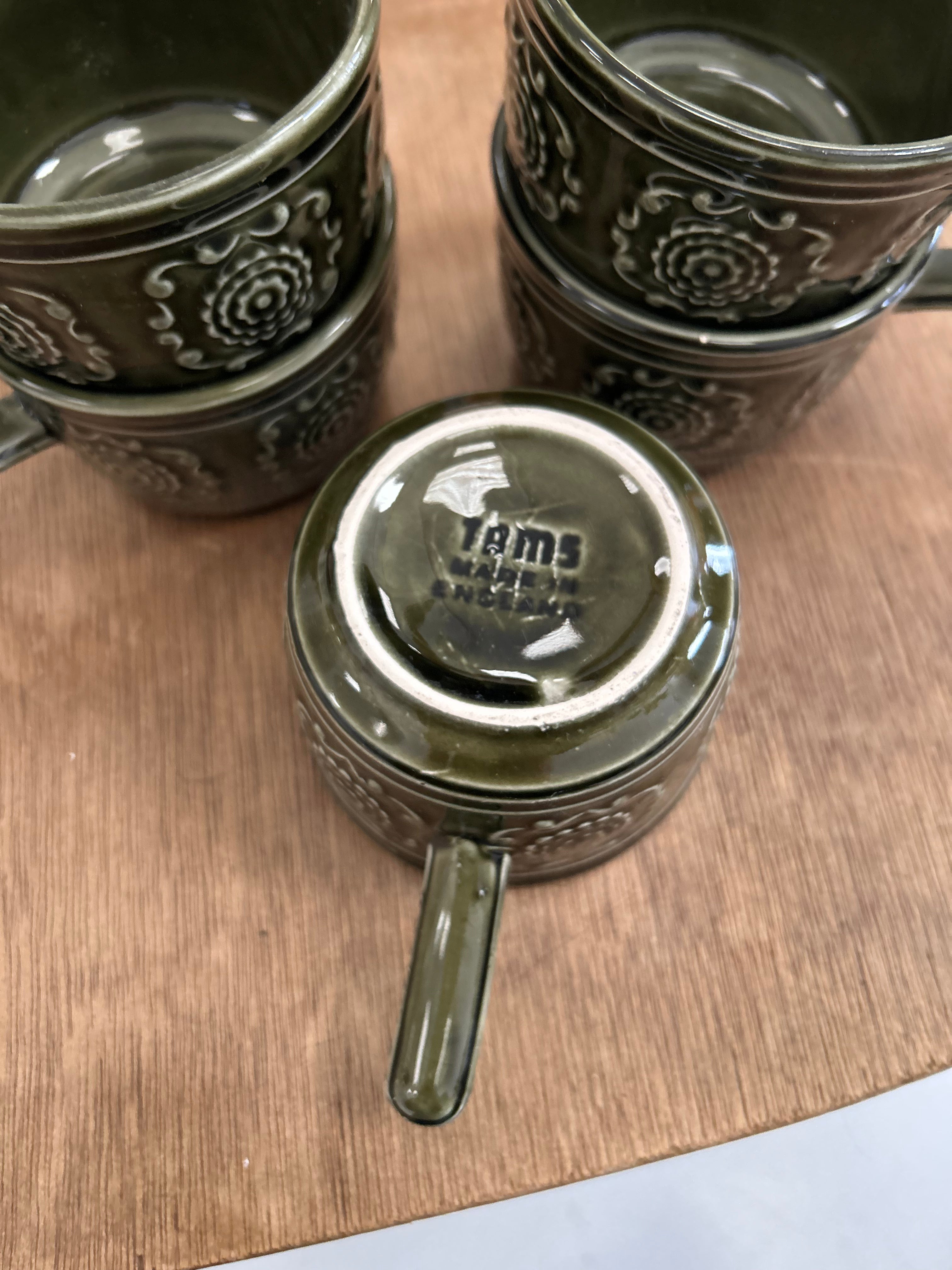 Vintage Tams Green Mugs and Saucers