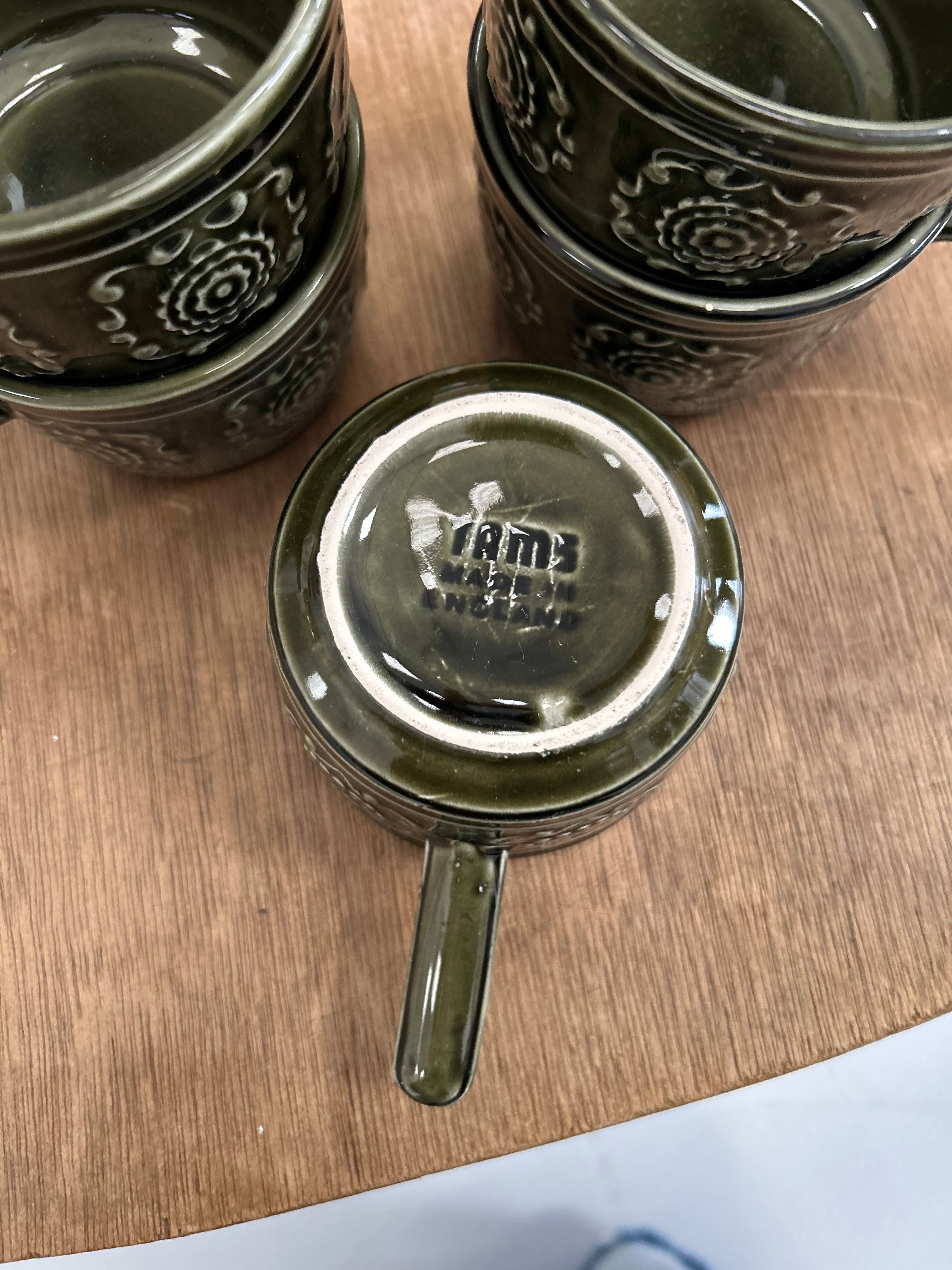 Vintage Tams Green Mugs and Saucers