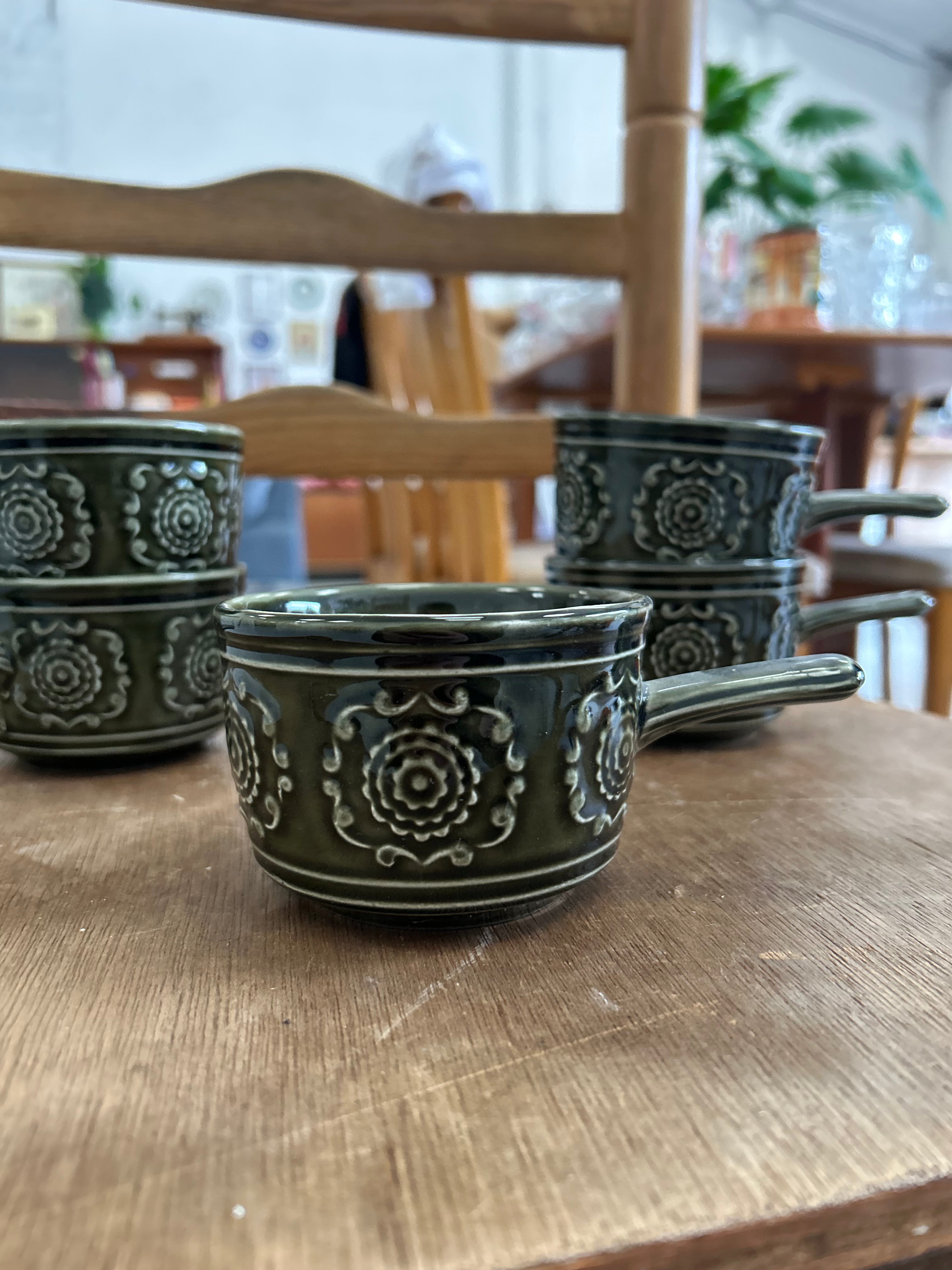 Vintage Tams Green Mugs and Saucers